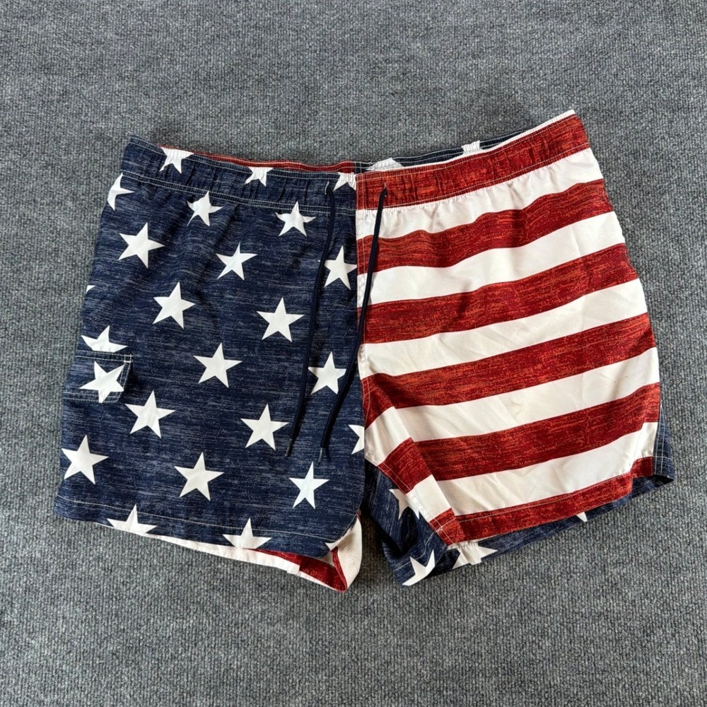 Cascade Sport‎ Mens American Flag Swim Trunks XXL Stars Stripes Board Shorts USA